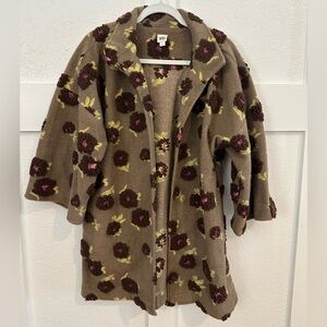 Ivy Jane Taupe/Brown Floral 3/4 Sleeve Open Front Coat - Size Small